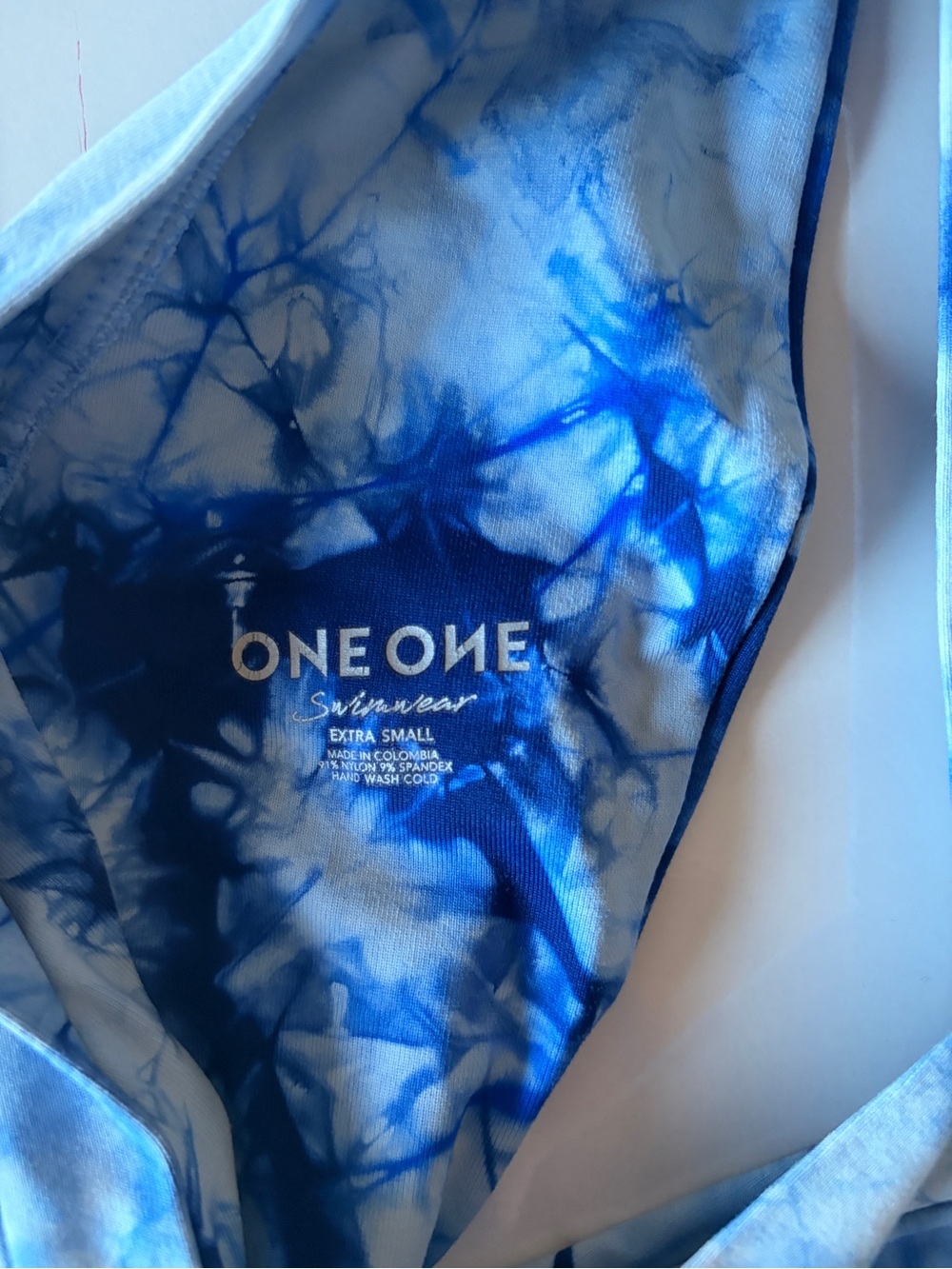 Oneone swimwear blue tie dye bikini women’s XS triangle top high cut bottoms - Picture 3 of 4